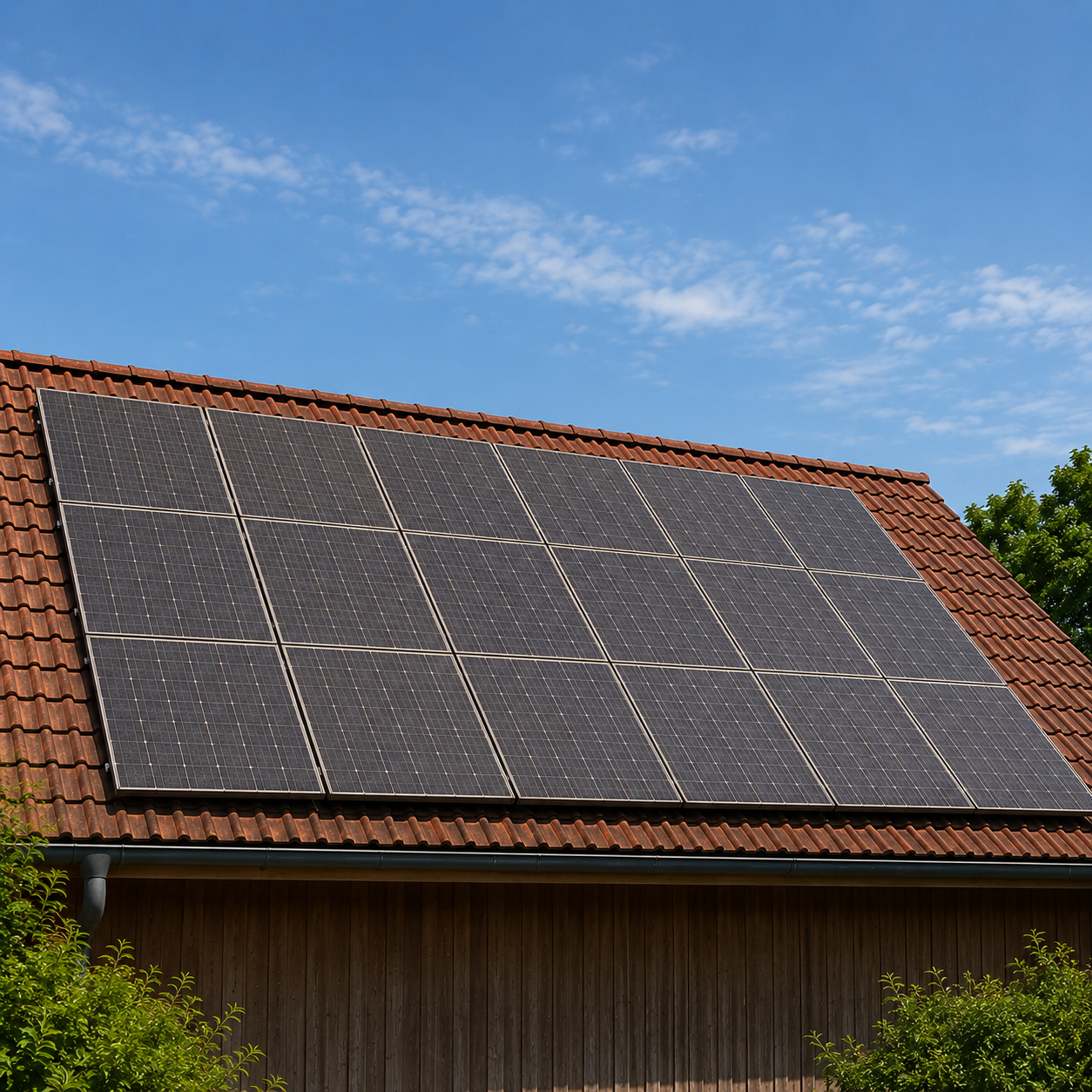 Verschmutzte Solaranlage mit Staub, Vogelkot und Ablagerungen vor der Reinigung
